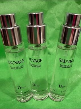 Dior Sauvage Eau de Toilette  Trio with Silver Caps - Clear Bottles 10 ml no top